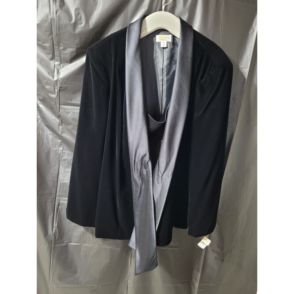 Talbots Black Velvet Blazer Sz 20w Satin Lapels/Scarf Formal Party NWT